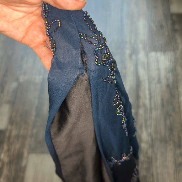 Mia Bella Long Dress Gown With Sequence Beading Spaghetti Strap Cross Low Back - Picture 7 of 8